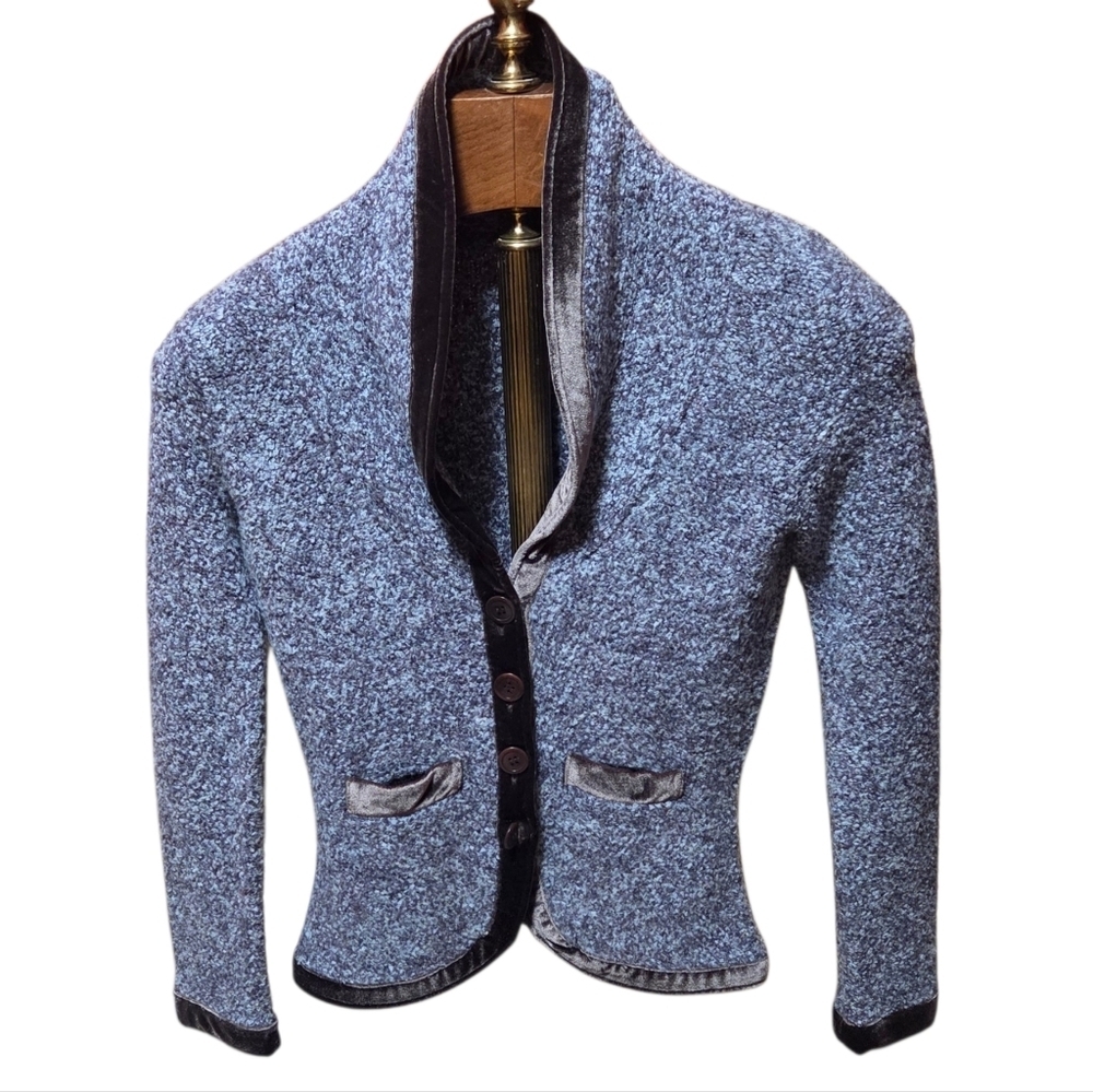 Anthropologie HWR Monogram Wool Blend Blazer Gray Blue Size XS